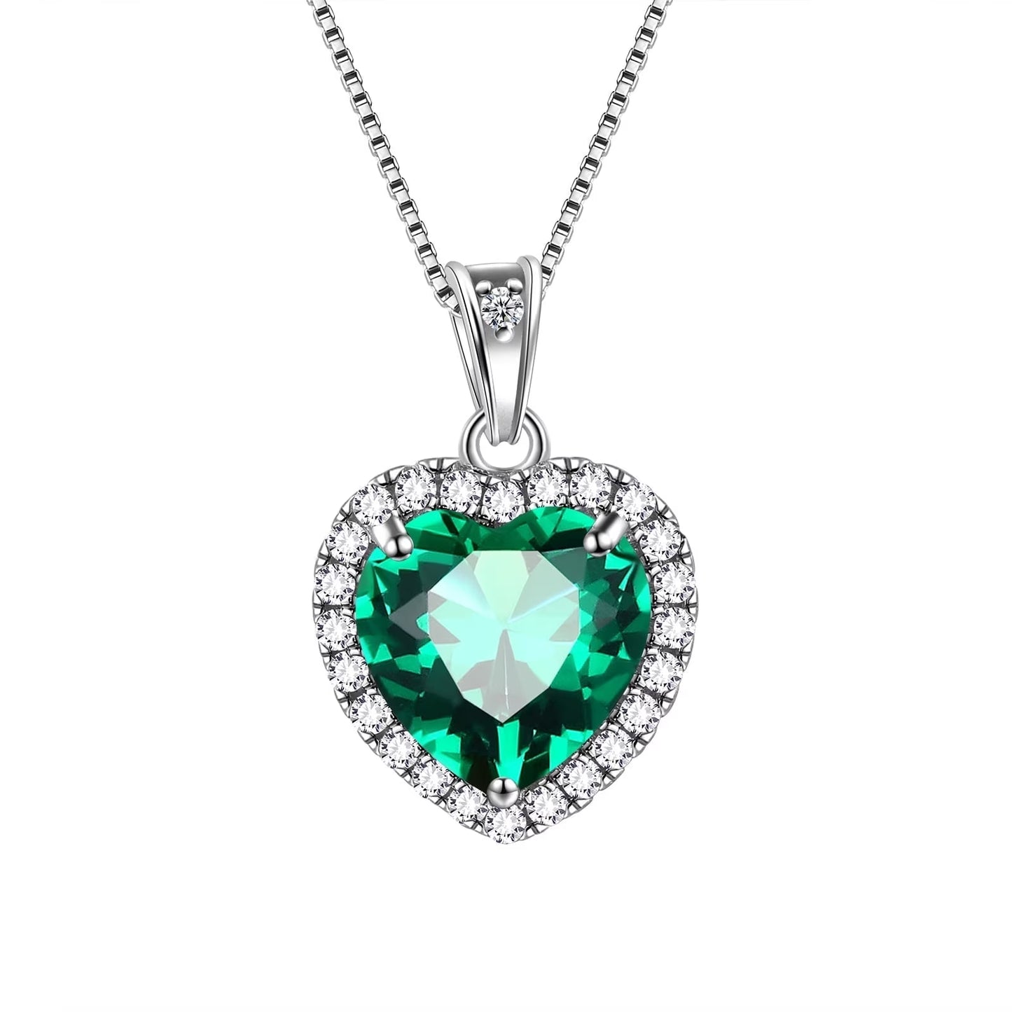 May Birthstone Necklace Women Green Heart Necklace Emerald Crystal CZ 925 Sterling Silver Pendant Jewelry Birthday Mother'S Day Gift Juwaliy