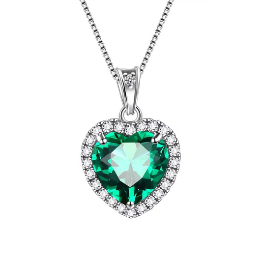 May Birthstone Necklace Women Green Heart Necklace Emerald Crystal CZ 925 Sterling Silver Pendant Jewelry Birthday Mother'S Day Gift Juwaliy